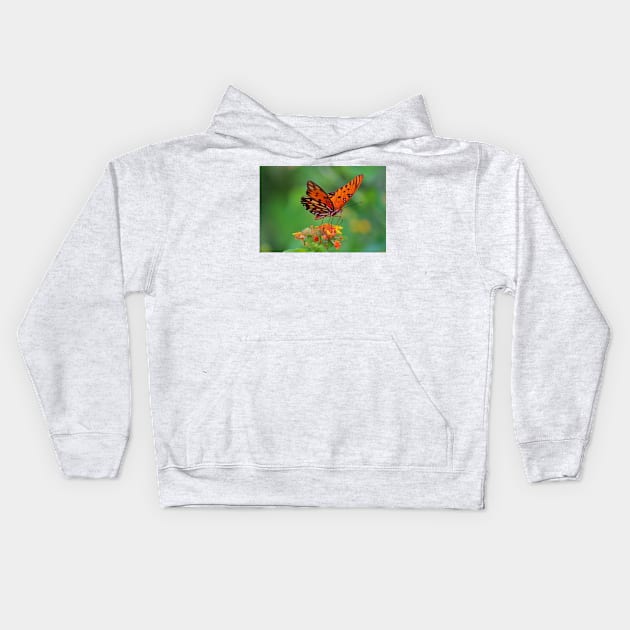 Gulf Fritillary On Lantana Kids Hoodie by Cynthia48